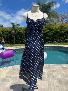 Navy with White Polka Dot Dress small